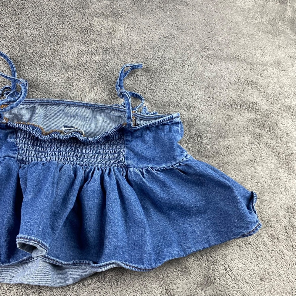 American Eagle Denim Babydoll Top Womens XS Blue Tie Strap Peplum Top - Picture 10 of 12